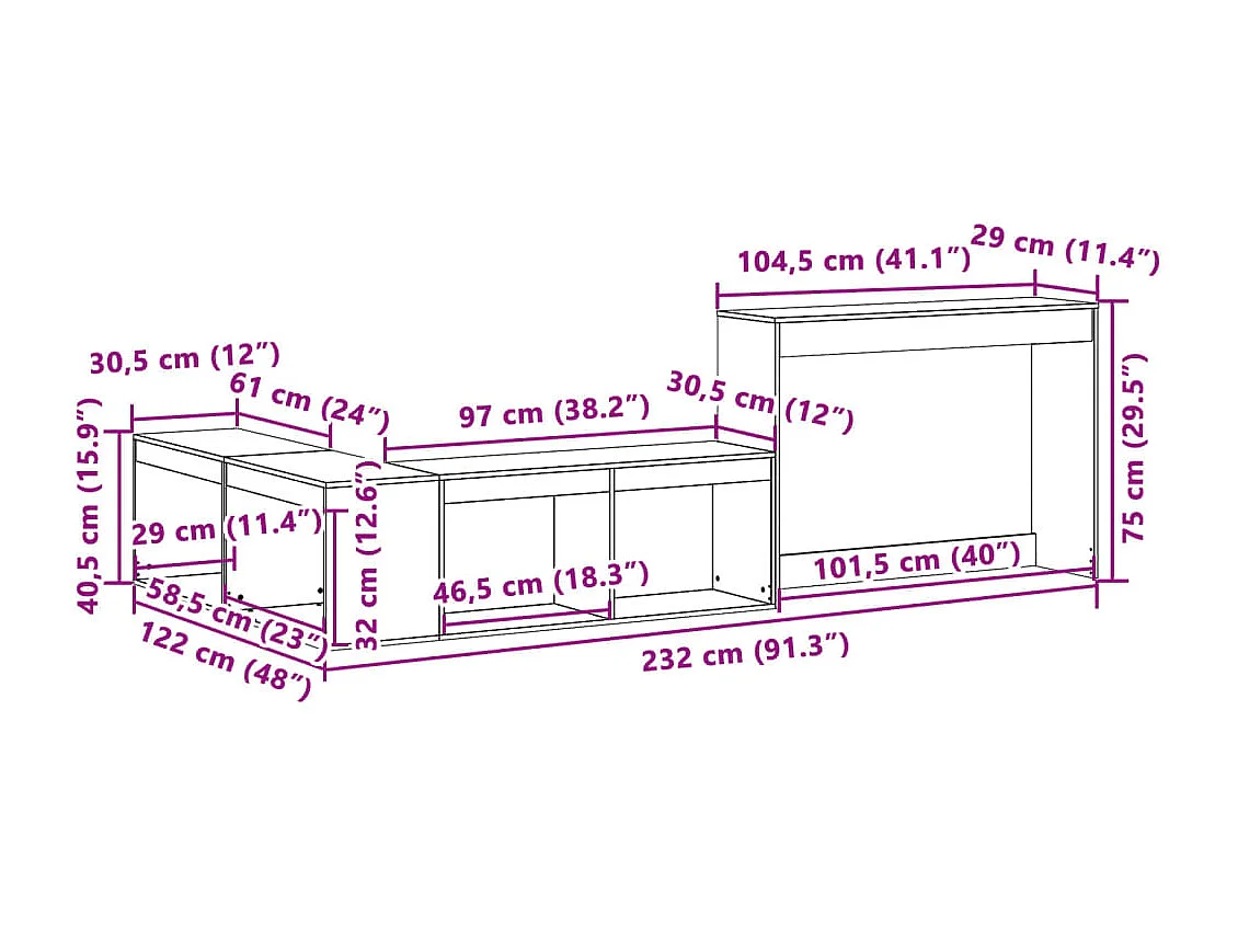 Table de chevet avec bureau 232 x 122 x 75 cm Bois de pin massif