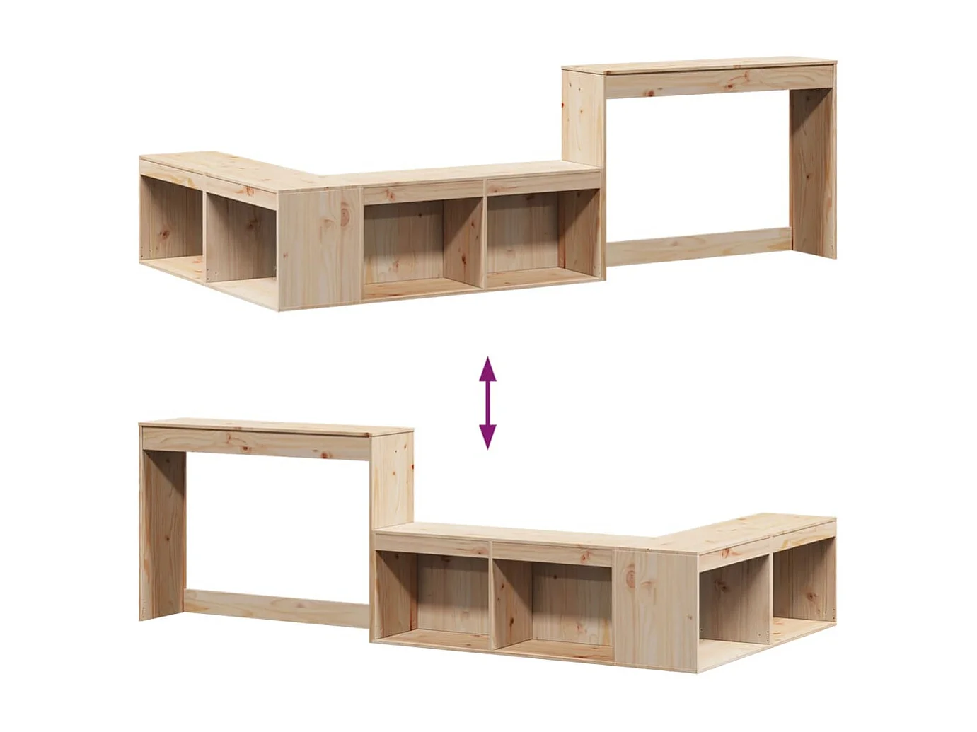 Nachttisch mit Schreibtisch 232x122x75 cm Massivholz Kiefer