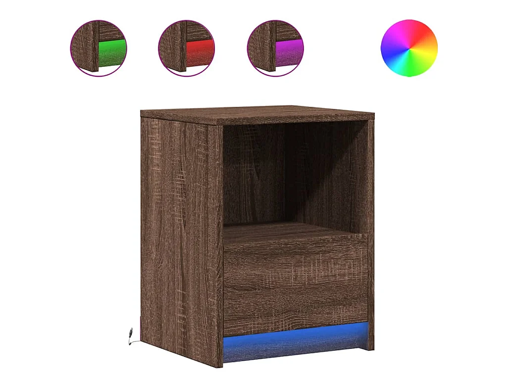 Comodino con Luci LED Rovere Marrone in Legno Multistrato