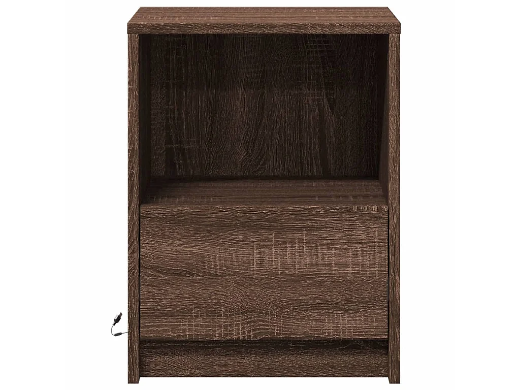 Comodino con Luci LED Rovere Marrone in Legno Multistrato