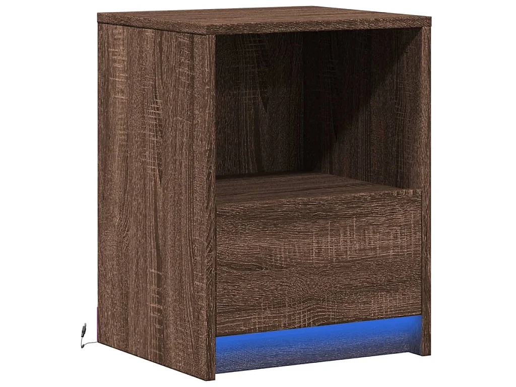 Armoire de chevet et lumières LED chêne marron bois ingénierie