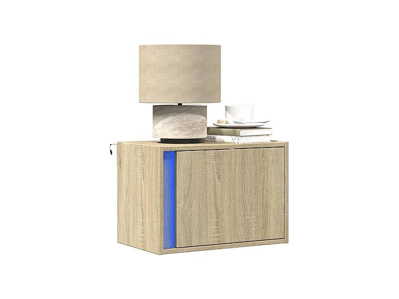Table de chevet murale avec lumières LED chêne sonoma