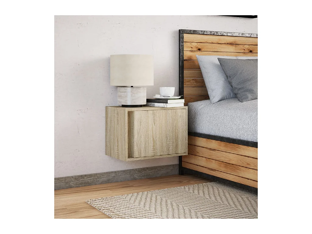Table de chevet murale avec lumières LED chêne sonoma