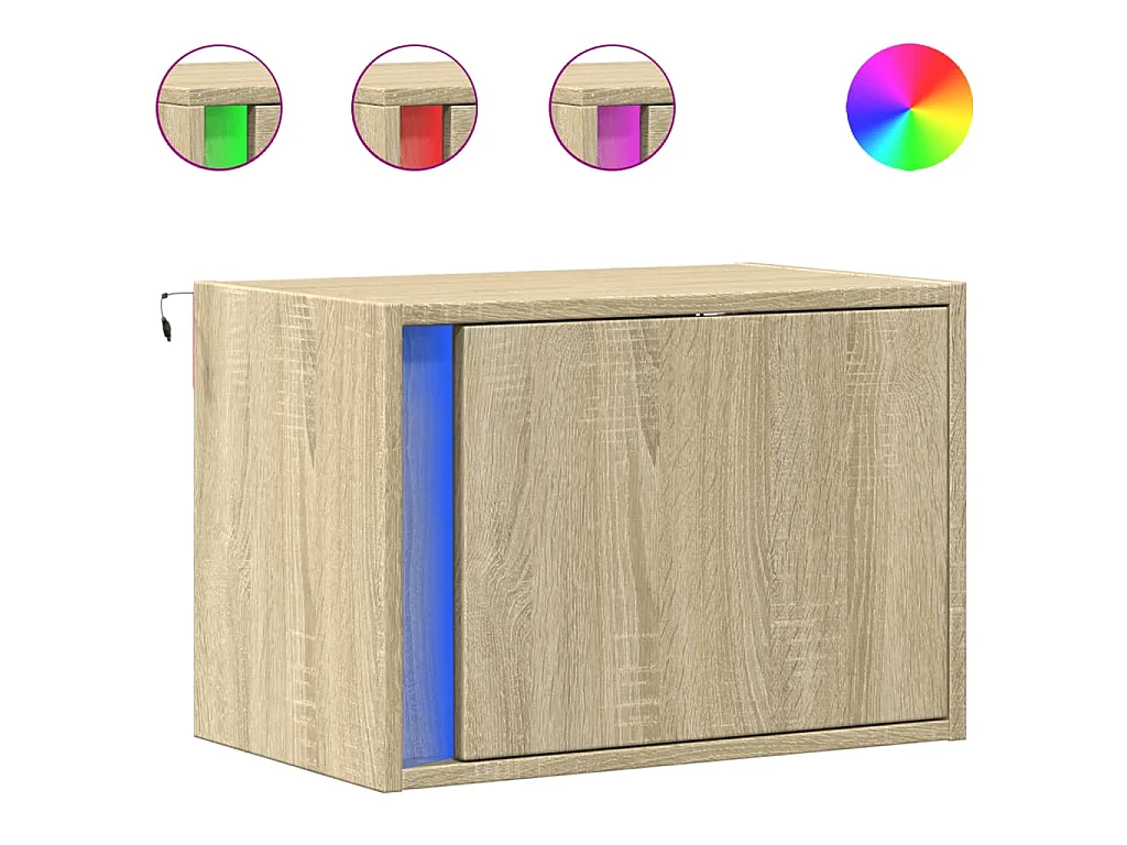 Table de chevet murale avec lumières LED chêne sonoma