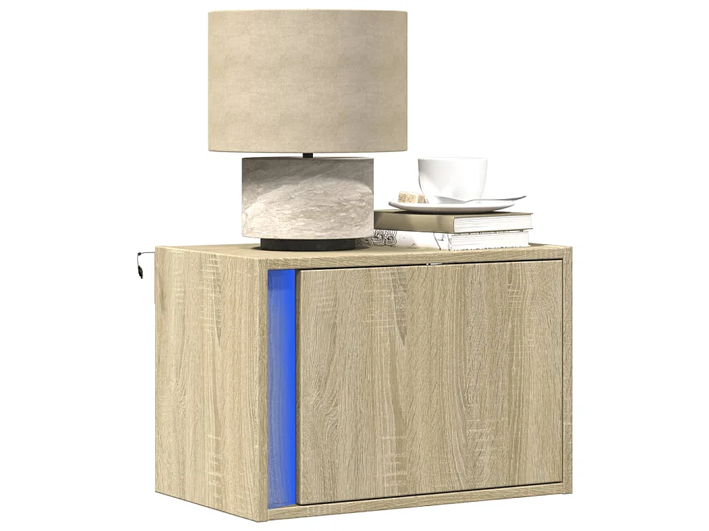 Table de chevet murale avec lumières LED chêne sonoma
