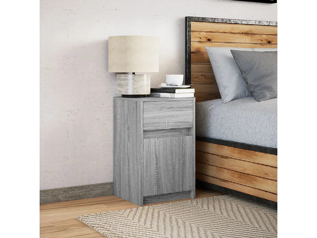 Mesa cabeceira c/ luzes LED derivados madeira cinzento sonoma