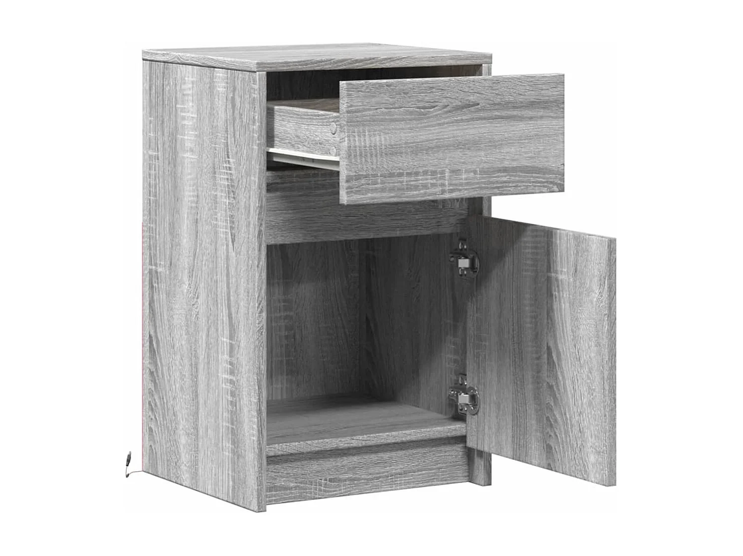 Mesa cabeceira c/ luzes LED derivados madeira cinzento sonoma