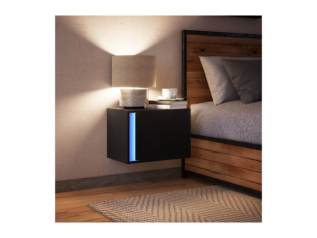 Table de chevet murale avec lumières LED noir