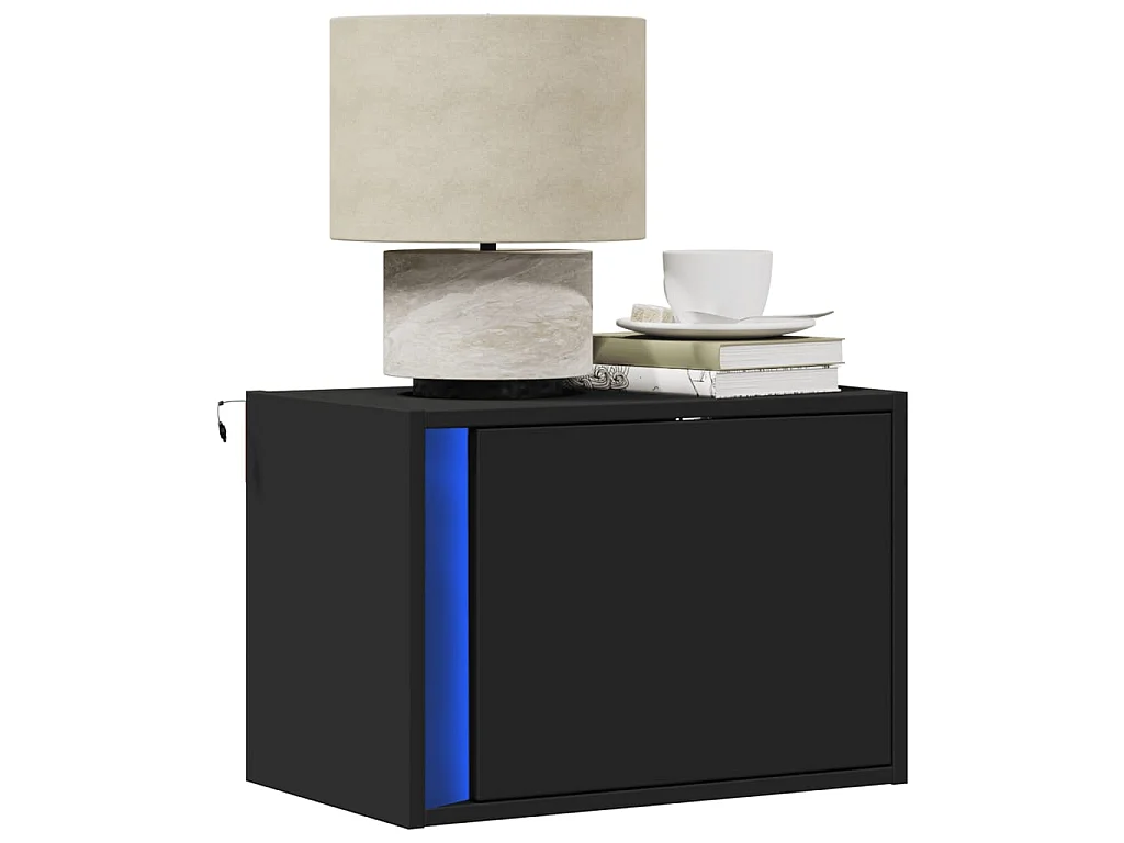 Wand-Nachttisch mit LED-Leuchten Schwarz