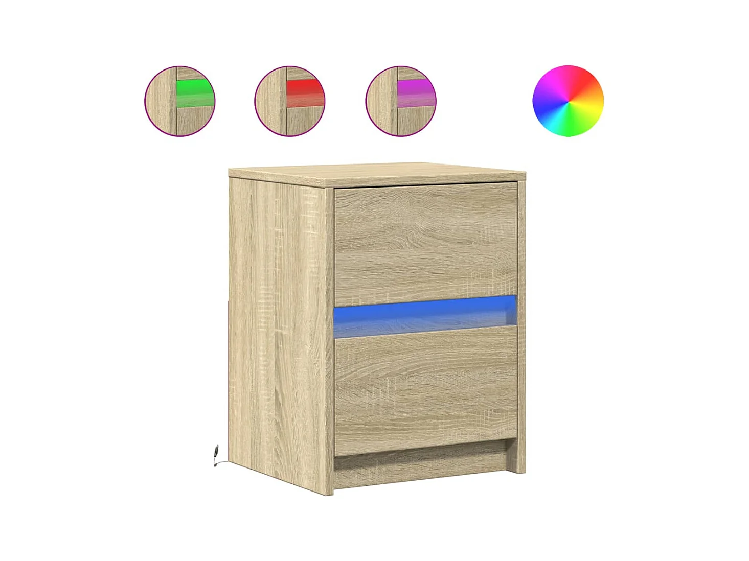 Armoires de chevet et lumières LED 2 pcs chêne sonoma