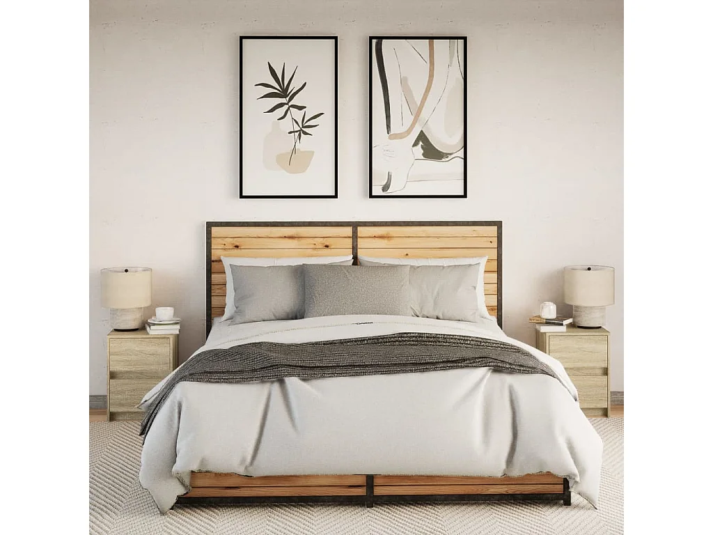 Armoires de chevet et lumières LED 2 pcs chêne sonoma