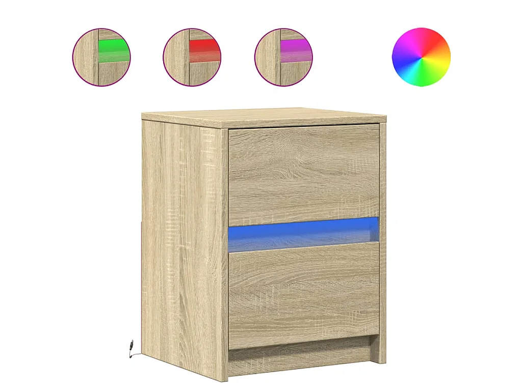Armoires de chevet et lumières LED 2 pcs chêne sonoma