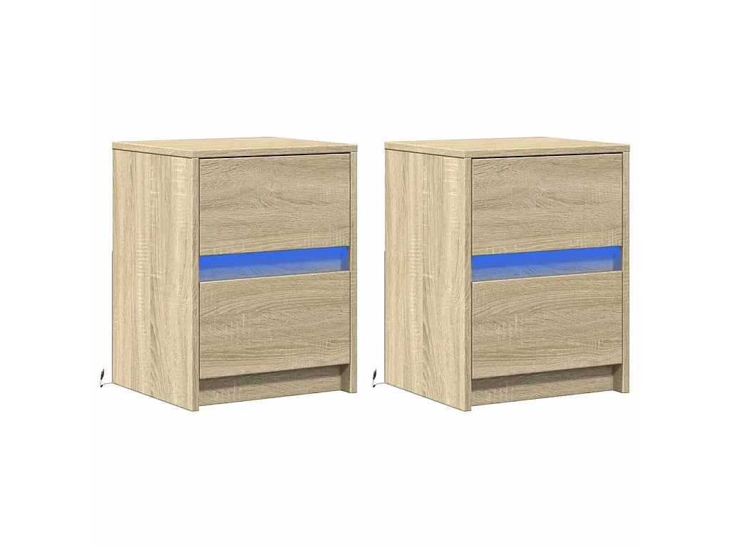Armoires de chevet et lumières LED 2 pcs chêne sonoma