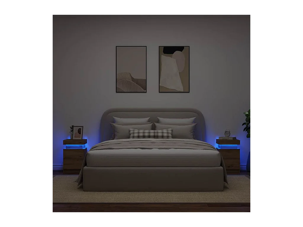 Tables de chevet avec LED 2 pcs chêne artisanal bois ingénierie