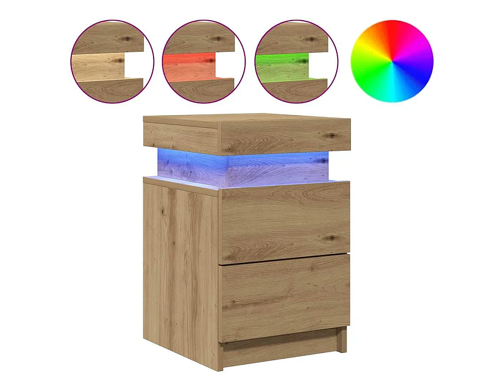 Tables de chevet avec LED 2 pcs chêne artisanal bois ingénierie