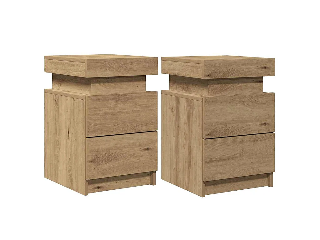 Tables de chevet avec LED 2 pcs chêne artisanal bois ingénierie