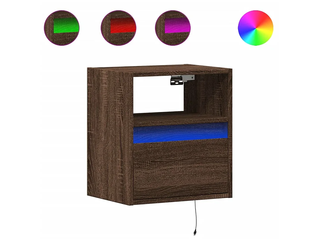 Comodino a Parete con luci LED Rovere Marrone