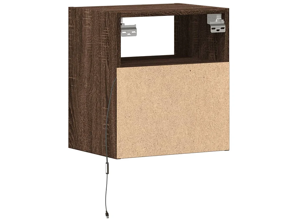 Comodino a Parete con luci LED Rovere Marrone