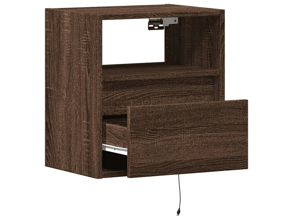 Comodino a Parete con luci LED Rovere Marrone