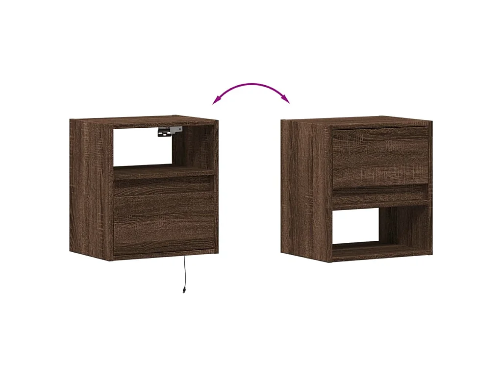 Comodino a Parete con luci LED Rovere Marrone