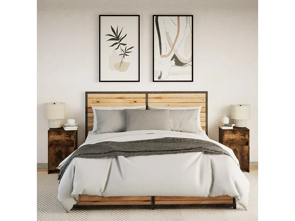 Nachttische mit LED-Leuchten 2 Stk. Räuchereiche Holzwerkstoff