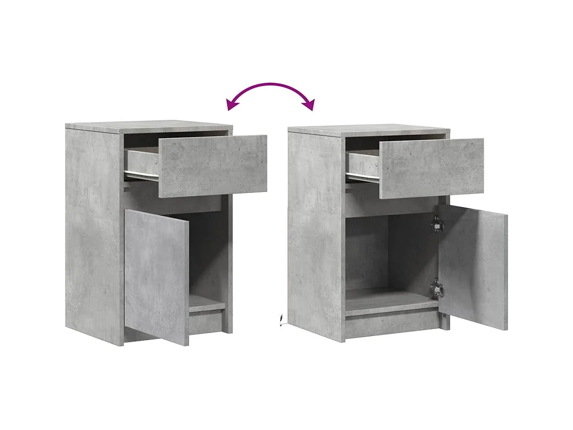 Armoires de chevet et lumières LED 2 pcs gris béton