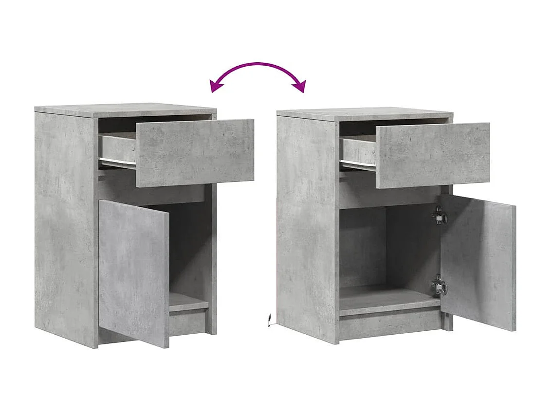 Armoires de chevet et lumières LED 2 pcs gris béton