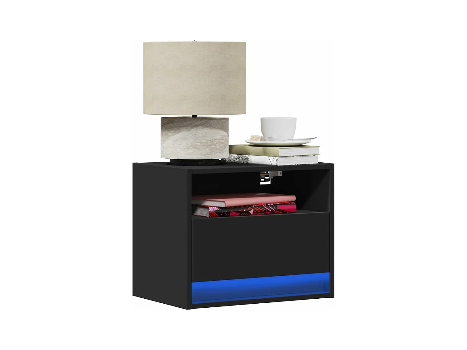 Tables de chevet murales avec lumières LED 2 pcs noir