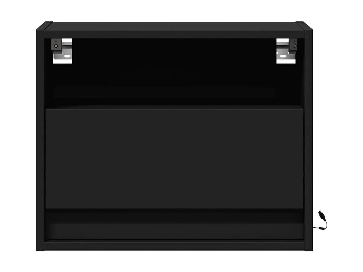 Mesas de cabeceira de parede com luzes LED 2 pcs preto