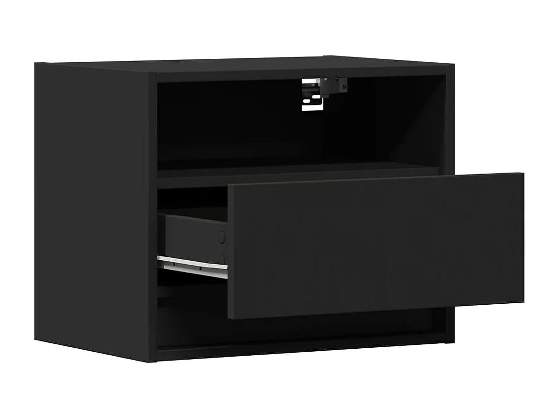 Mesas de cabeceira de parede com luzes LED 2 pcs preto