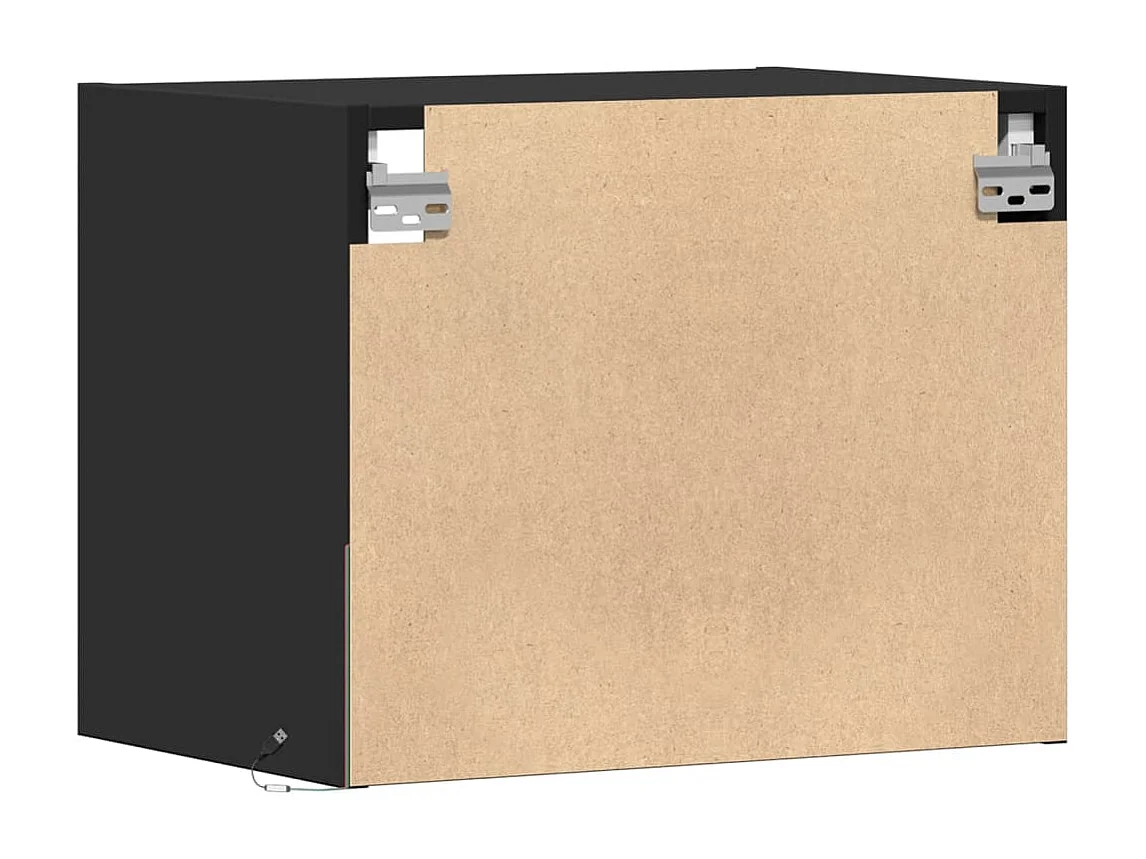 Mesas de cabeceira de parede com luzes LED 2 pcs preto