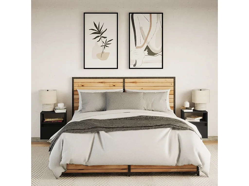 Wand-Nachttische mit LED-Leuchten 2 Stk. Schwarz