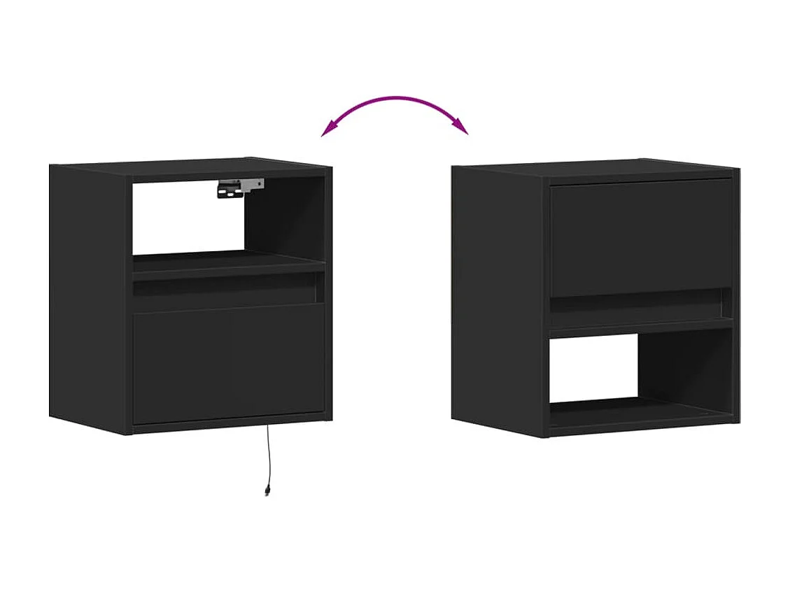 Wand-Nachttische mit LED-Leuchten 2 Stk. Schwarz
