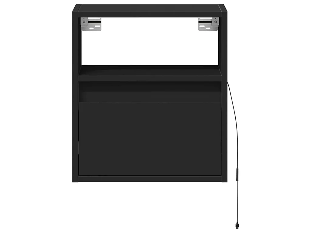 Tables de chevet murales avec lumières LED 2 pcs noir