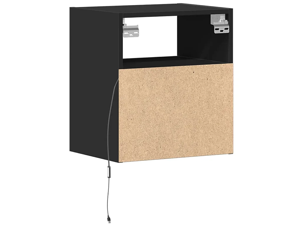 Tables de chevet murales avec lumières LED 2 pcs noir