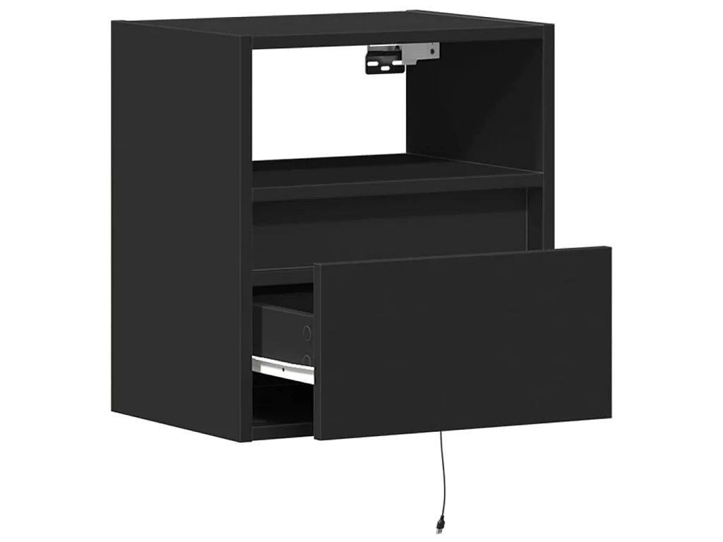 Tables de chevet murales avec lumières LED 2 pcs noir