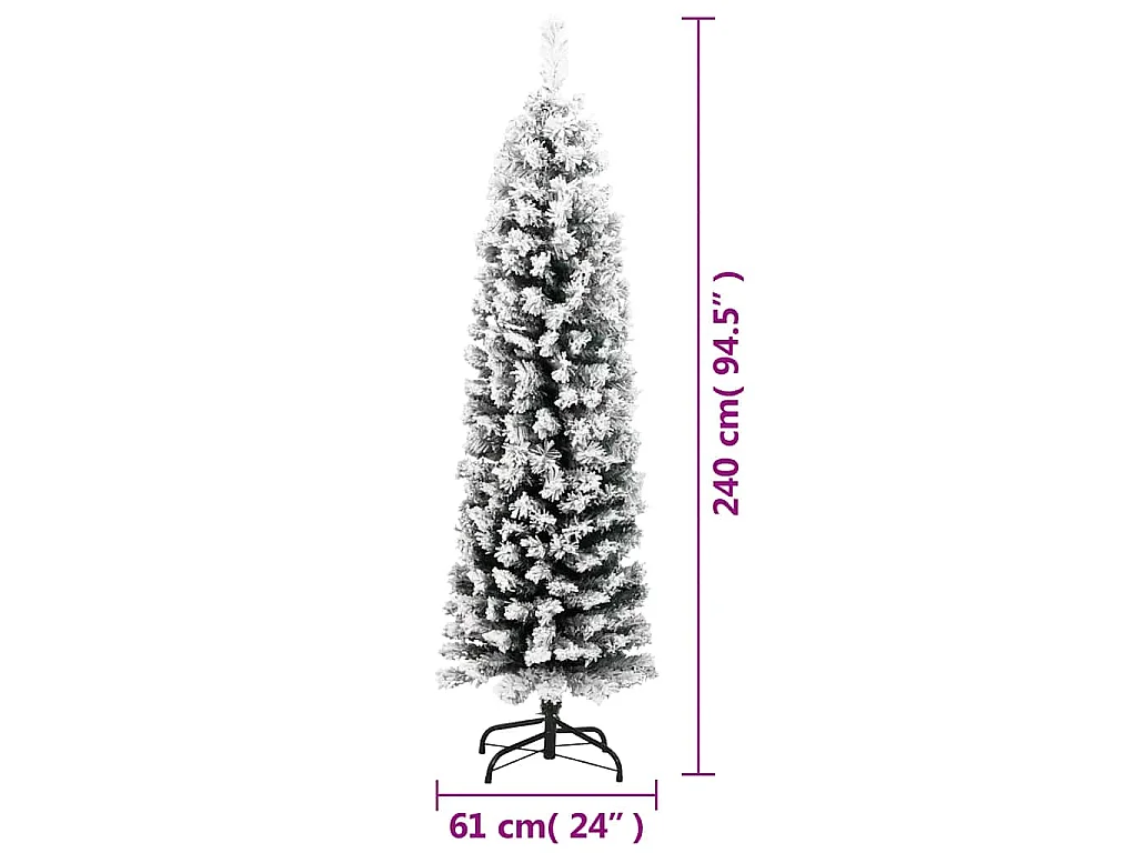 Künstlicher Weihnachtsbaum Schlank mit Schnee Grün 240 cm PVC
