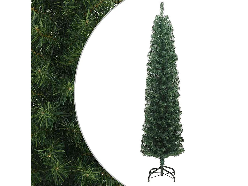 Sapin de Noël artificiel mince avec support vert 210 cm PVC