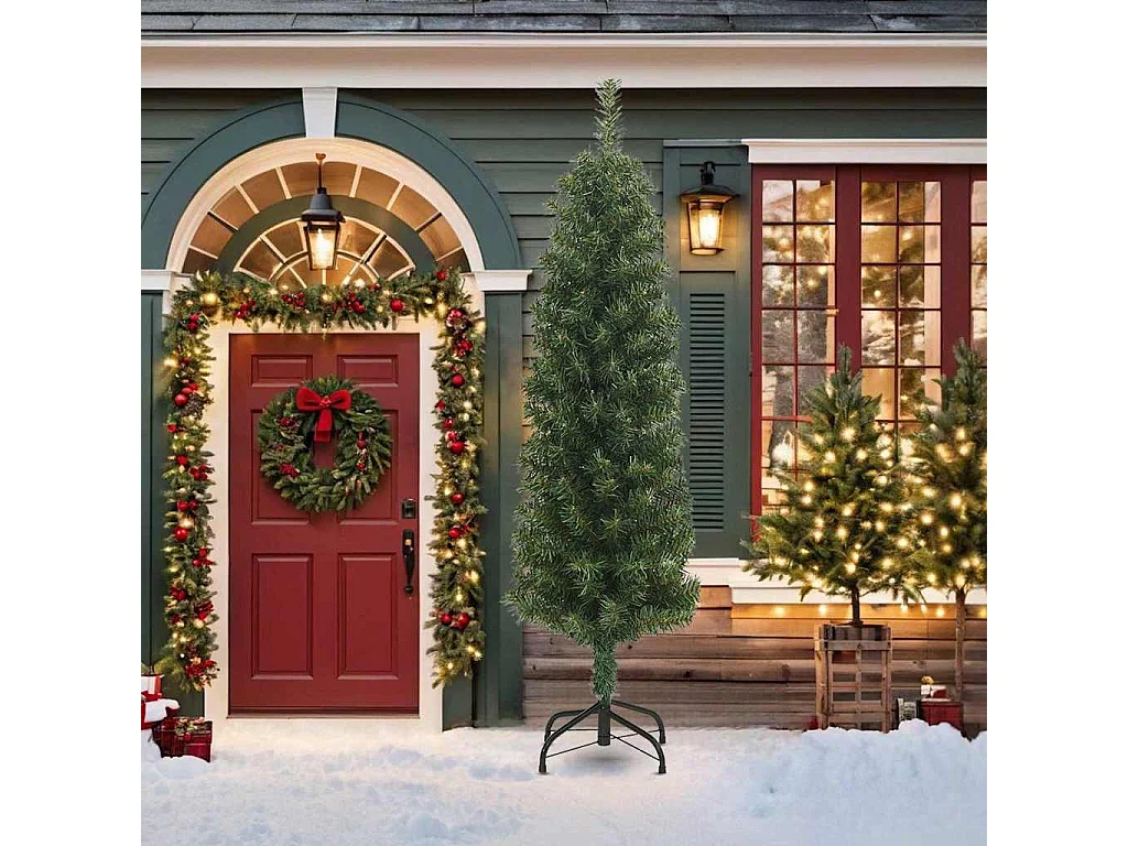 Sapin de Noël artificiel mince avec support vert 210 cm PVC