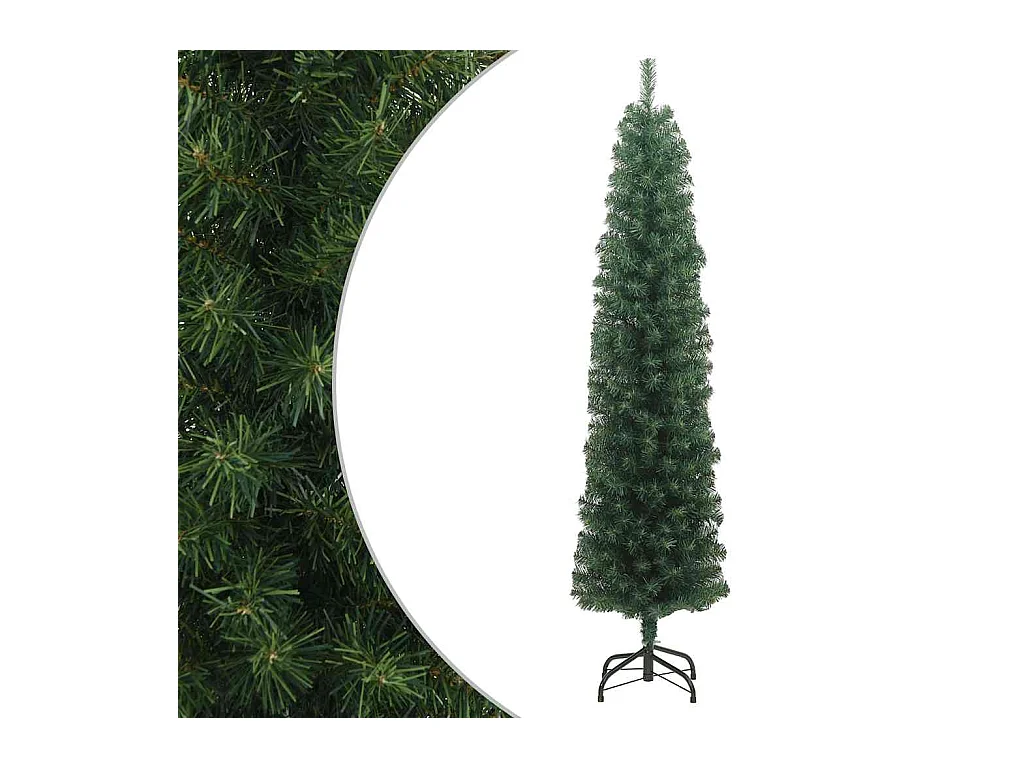 Albero di Natale Artificiale Sottile con Base Verde 210 cm PVC