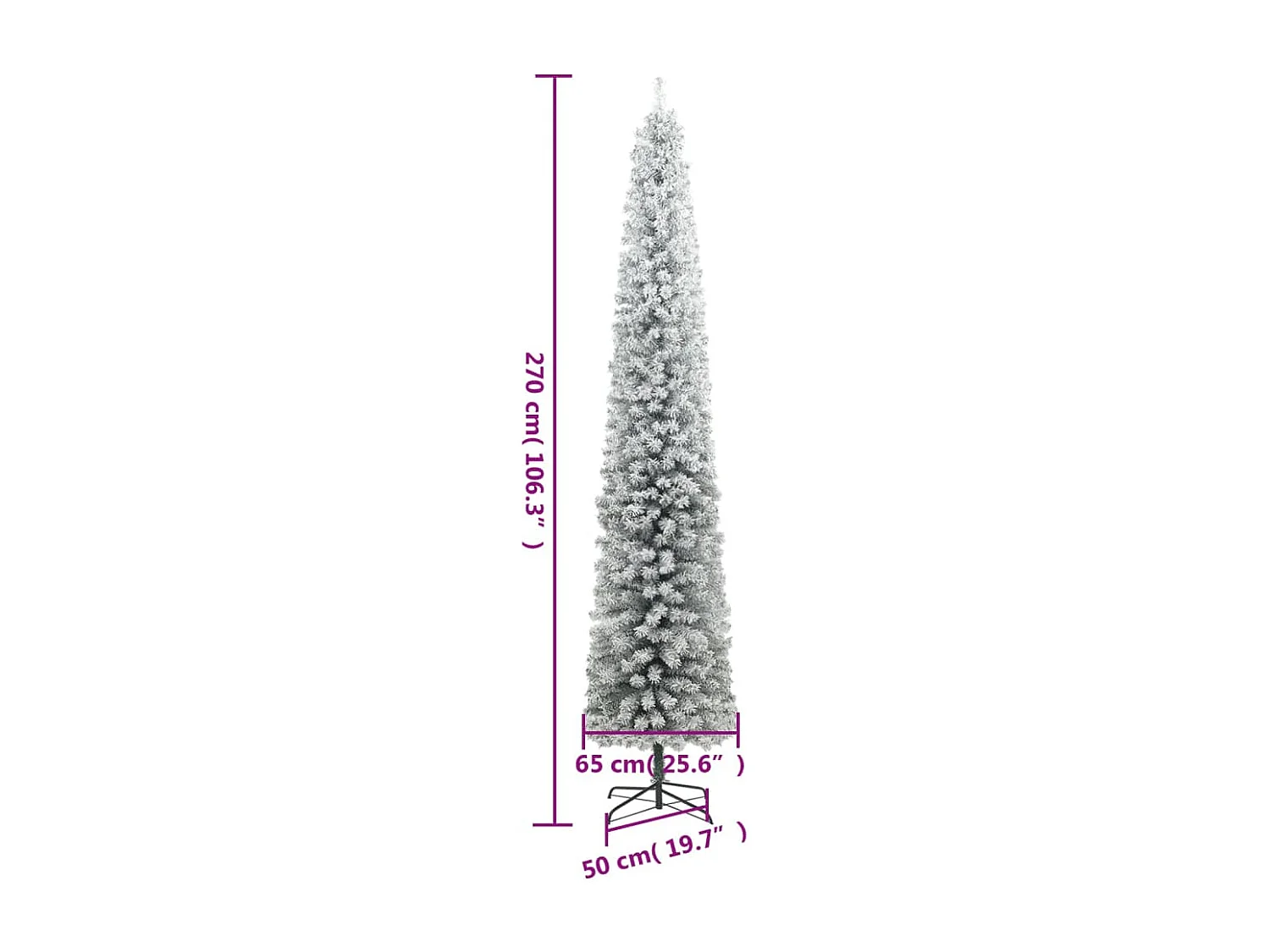 Sapin de Noël mince avec support et flocon de neige 270 cm PVC