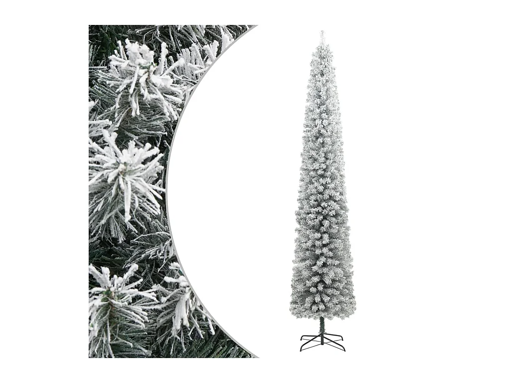 Árbol Navidad estrecho con soporte y nieve artificial PVC 270cm