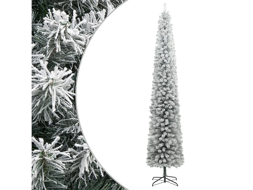 Árbol Navidad estrecho con soporte y nieve artificial PVC 270cm