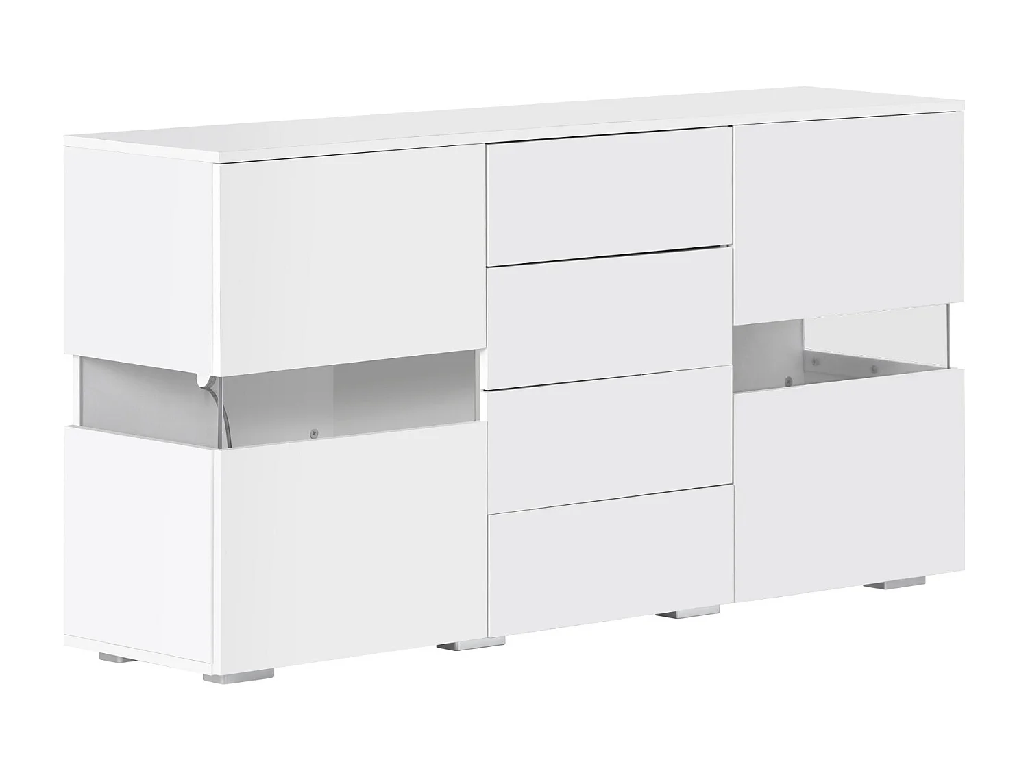 TV Bench 4 laden en 4 deuren, met RGB LED en afstandsbediening, tv -meubels aangedreven door USB, White, 140x35x72cm