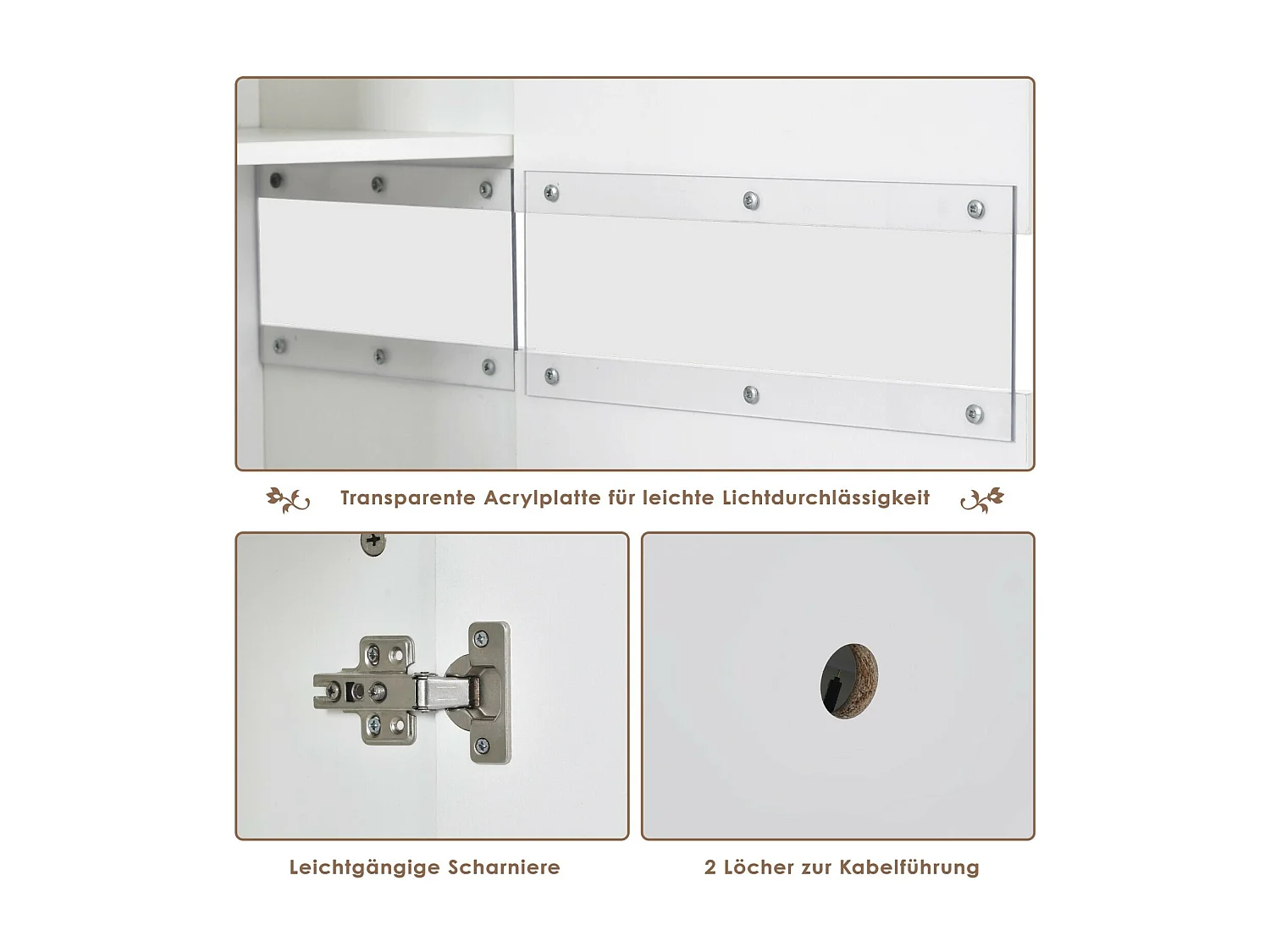 TV Bench 4 laden en 4 deuren, met RGB LED en afstandsbediening, tv -meubels aangedreven door USB, White, 140x35x72cm