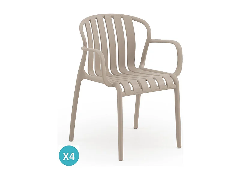 Lot de 4 fauteuils en polypropylène couleur camel