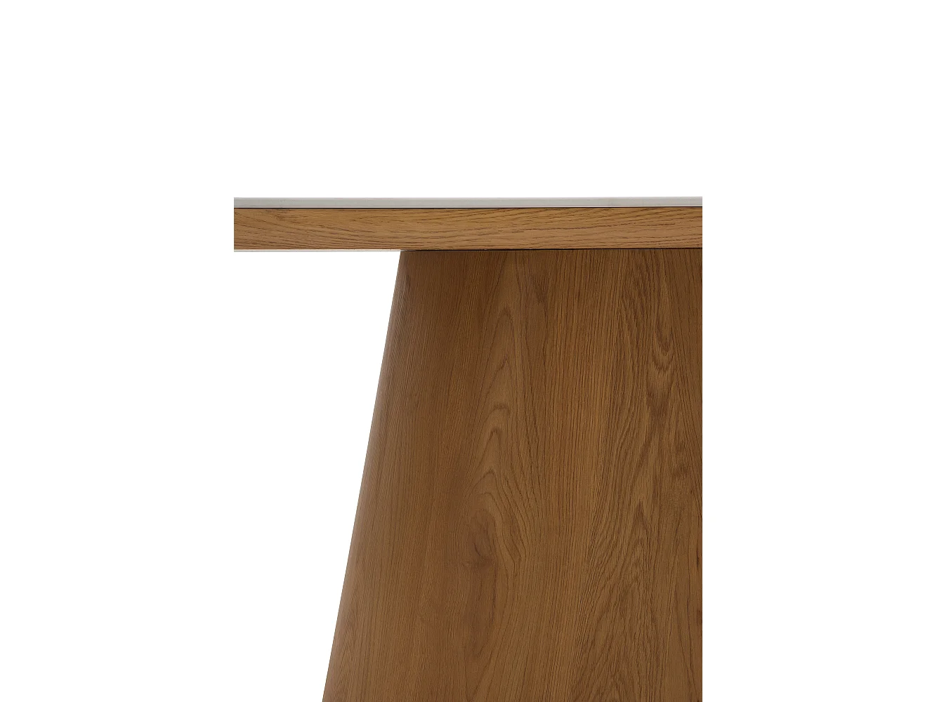 Mesa de jantar oval folheada a carvalho com tampo em cerâmica branca calacatta