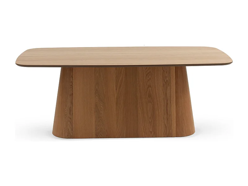 Mesa comedor de madera contrachapado roble con pie central cilíndrico