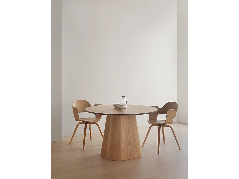 Table de salle à manger en contreplaqué de chêne avec pied central conique