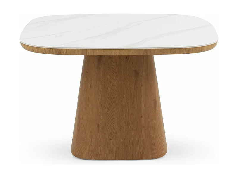 Table de salle à manger en chêne plaqué et plateau en céramique blanc